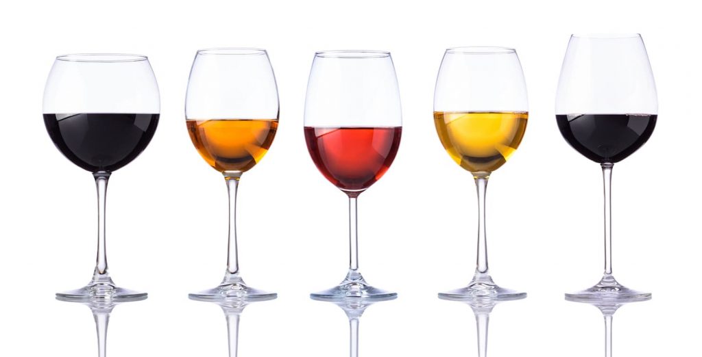 Different Wine Glasses Filled with Wine for Table Settings