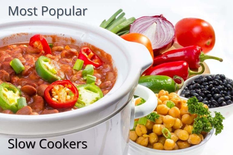 White Slow Cooker with Bowls of Ingredients to Cook a Chilli